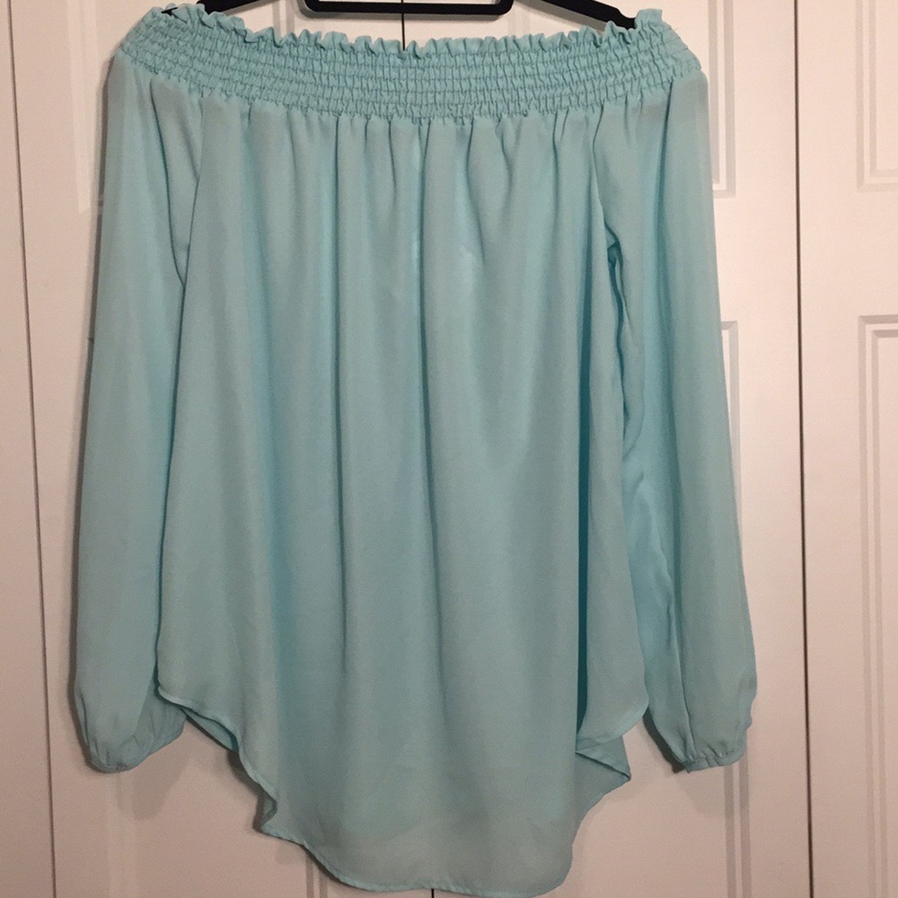 Sheer Blue Off-Shoulder Top